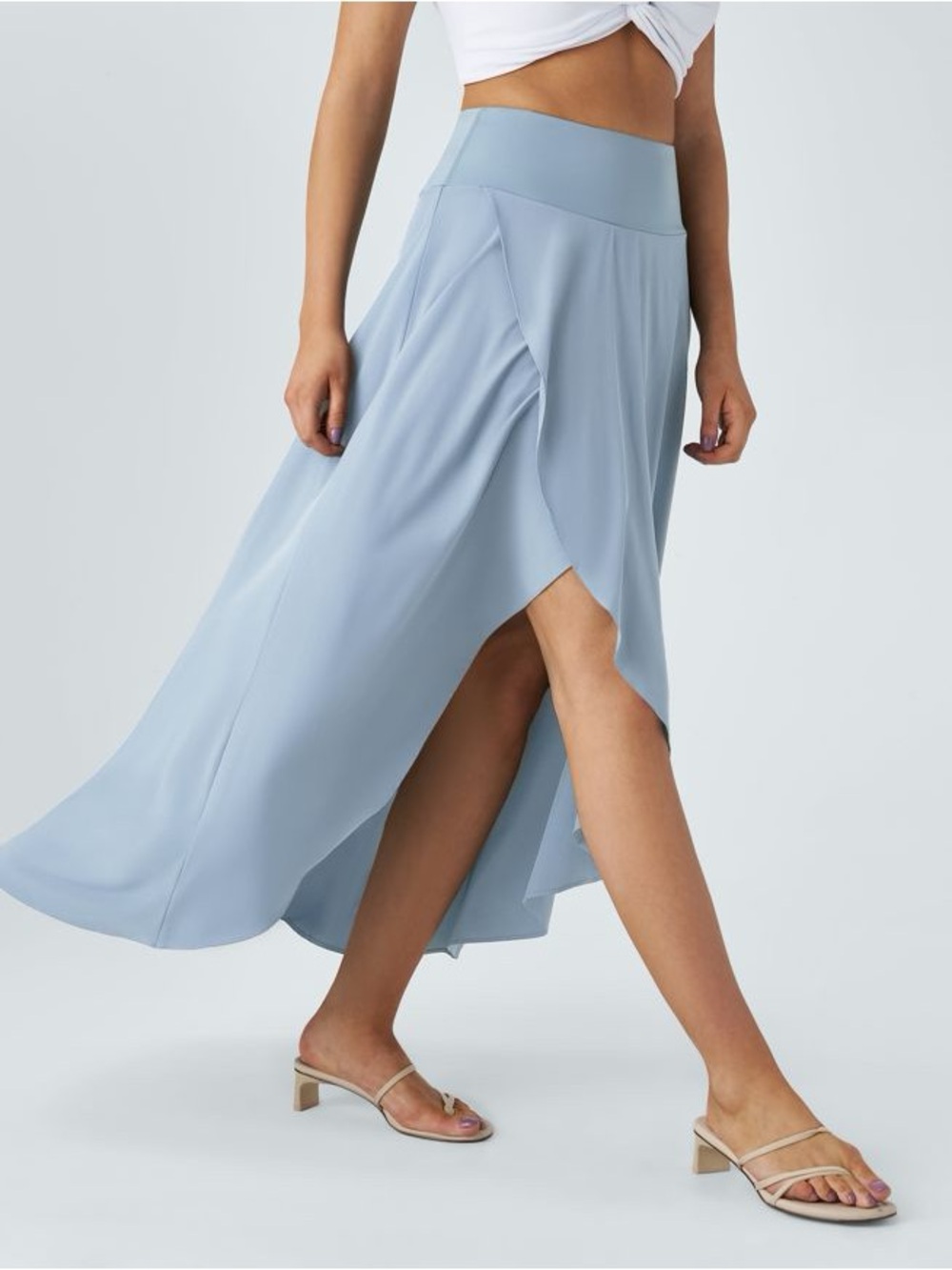 HALARA Light Blue High-Slit Flow Maxi Skirt